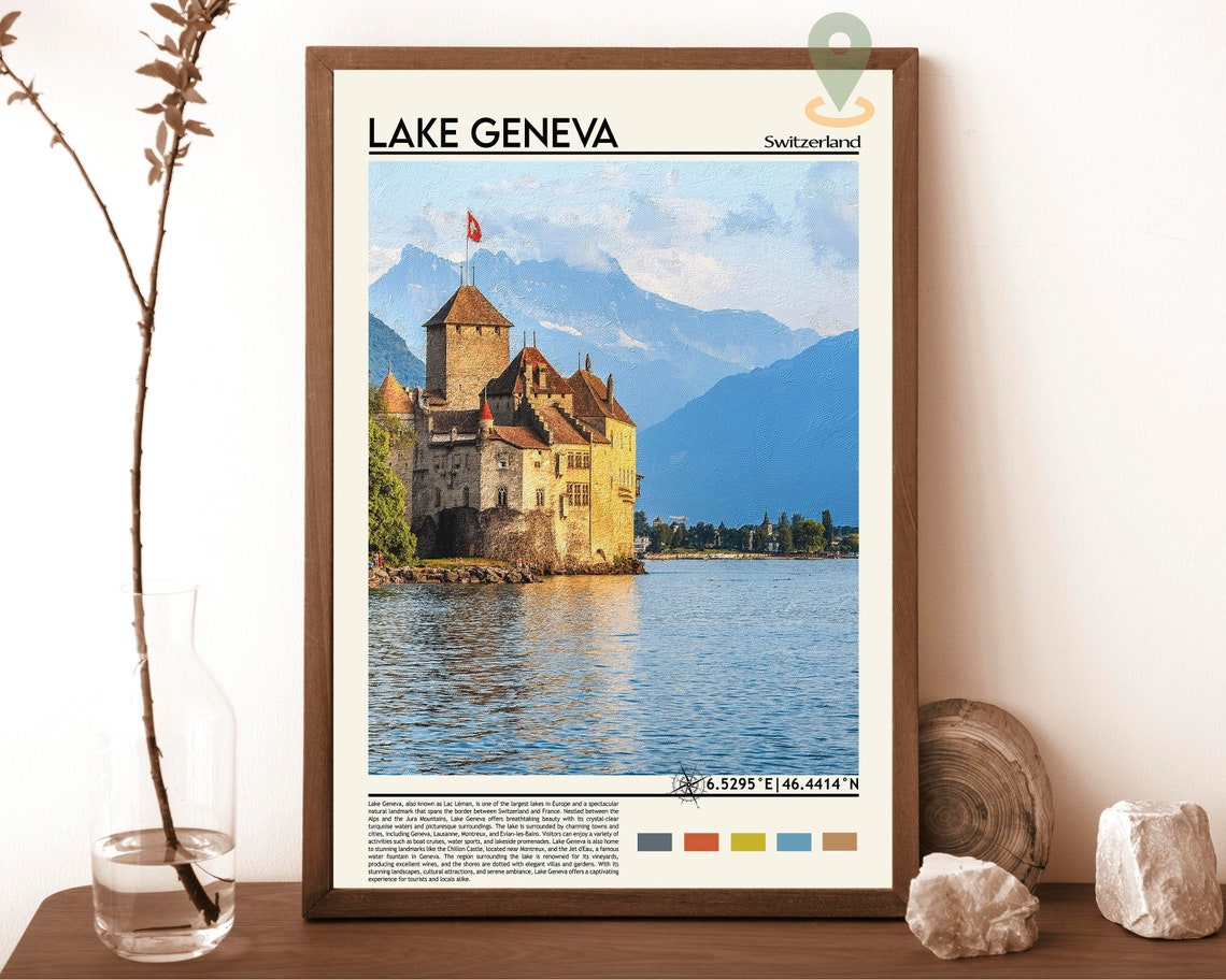 Lake Geneva Print Lake Geneva Poster Lake Geneva Wall Art Lake Geneva Travel Lake Geneva Art Print Lake Geneva Artwork Lake Geneva