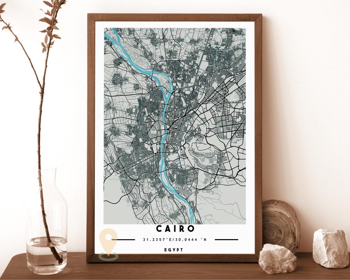 Cairo Egypt City Street Map Nile Gold Green Poster Wall Decor - Image 3