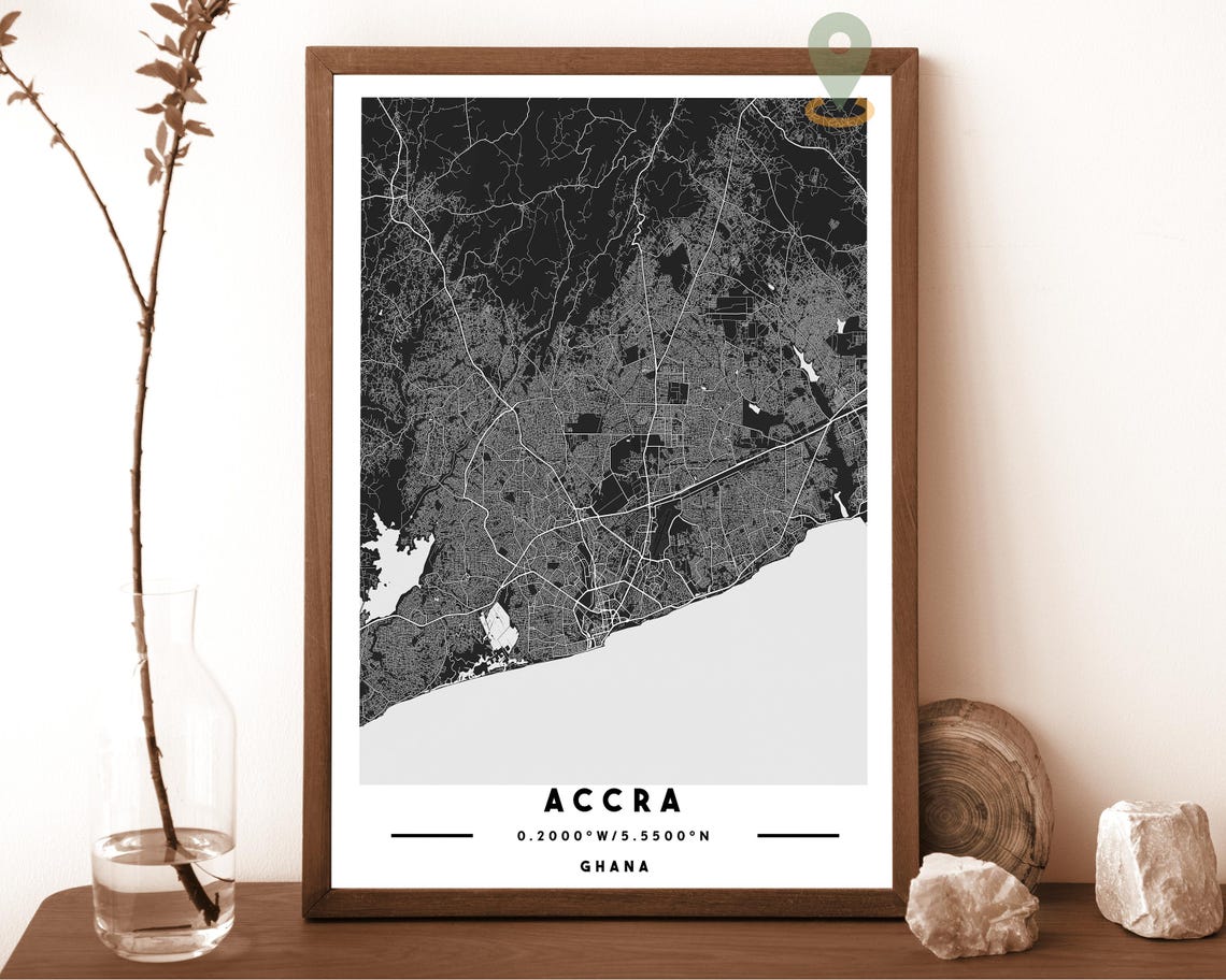 Accra Ghana navy with bold gold water Street Map Coordinates Poster - Image 6