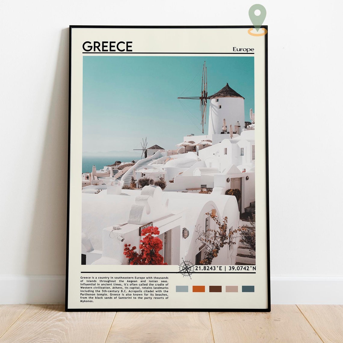 Santorini Greece Whitewashed Village and Windmill Aegean Travel Poster - Image 2