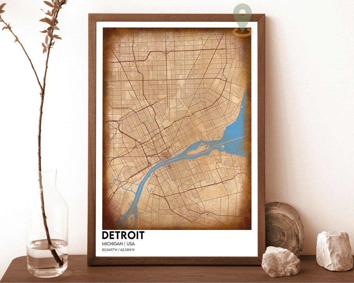 Detroit Map Detroit Map Print Detroit Personalized Map Detroit Wall Art Detroit Travel Poster Detroit Poster Detroit Michigan Poster - Image 2