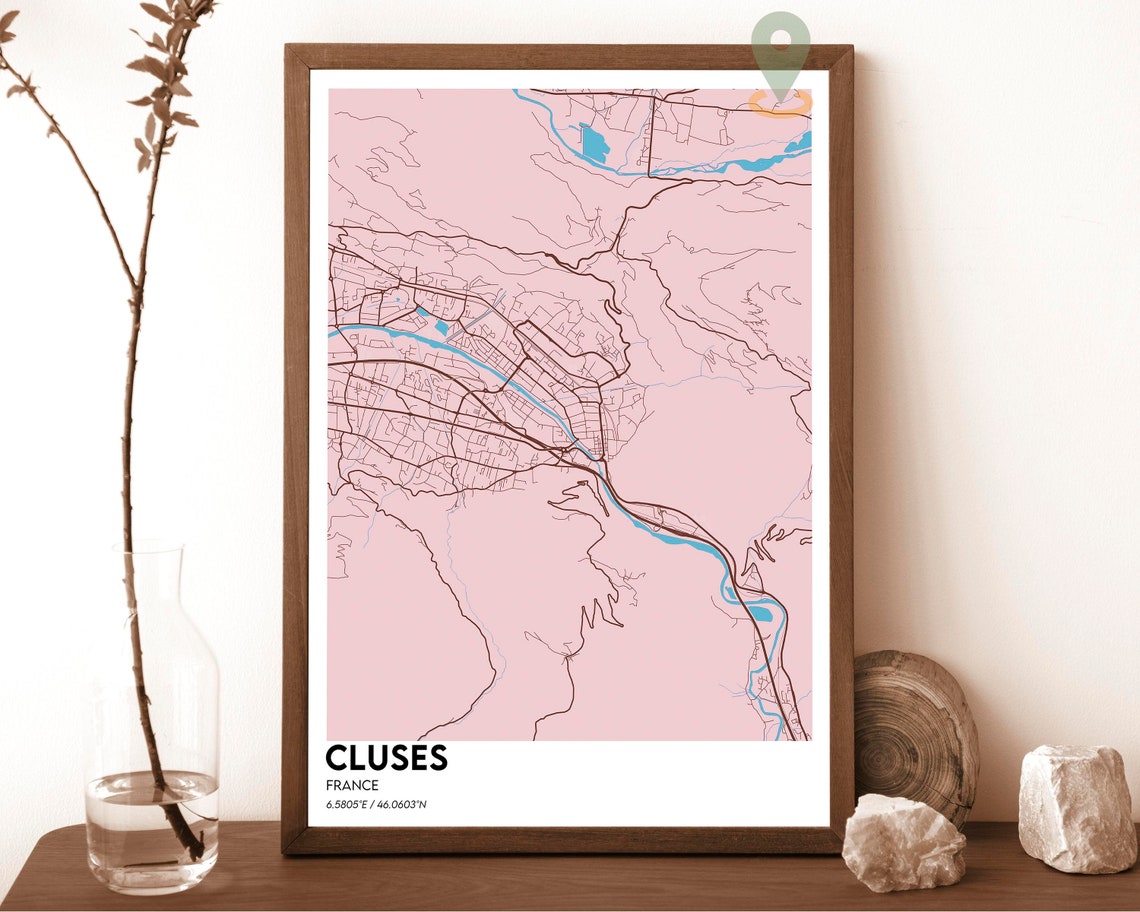 Cluses France City Map Deep Navy Gold Modern Street Wall Art - Image 4