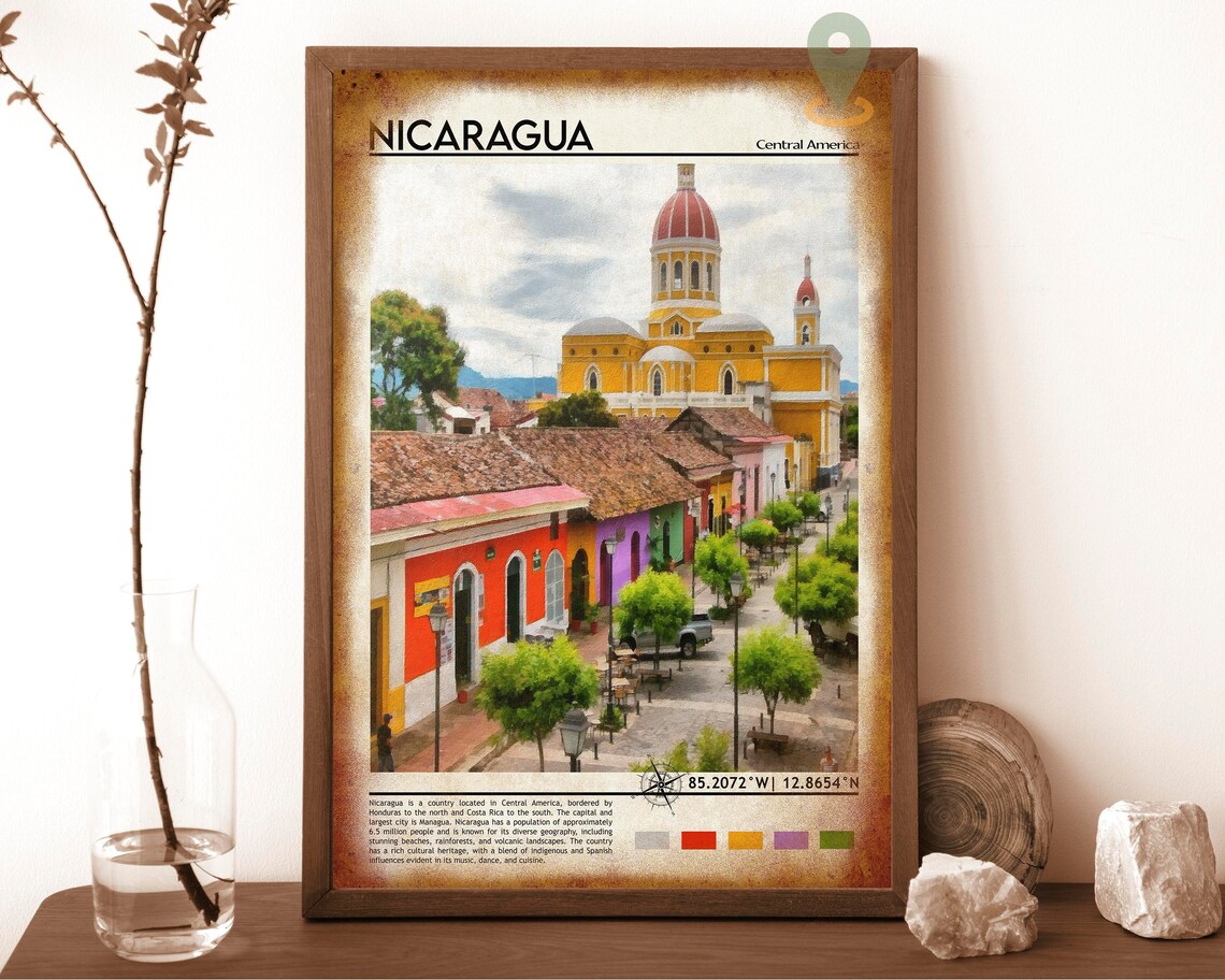 Nicaragua Central America Colonial Cathedral Street Travel Poster - Image 6