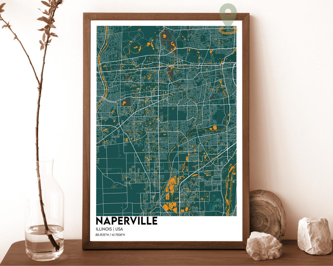 Naperville Illinois Bold Dark Purple Modern City Map Art Poster - Image 4