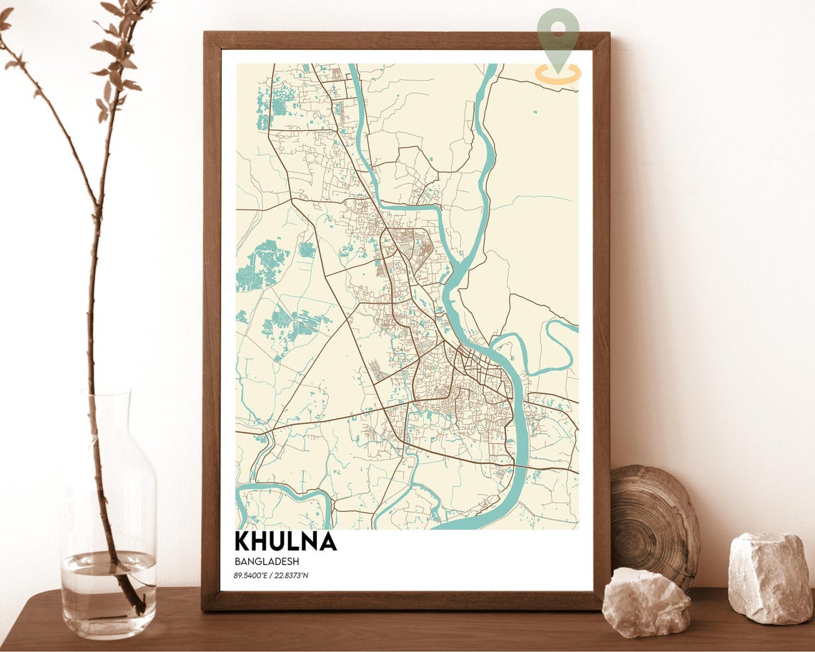 Khulna Bangladesh Dark Teal River Minimalist City Map Wall Art - Image 5