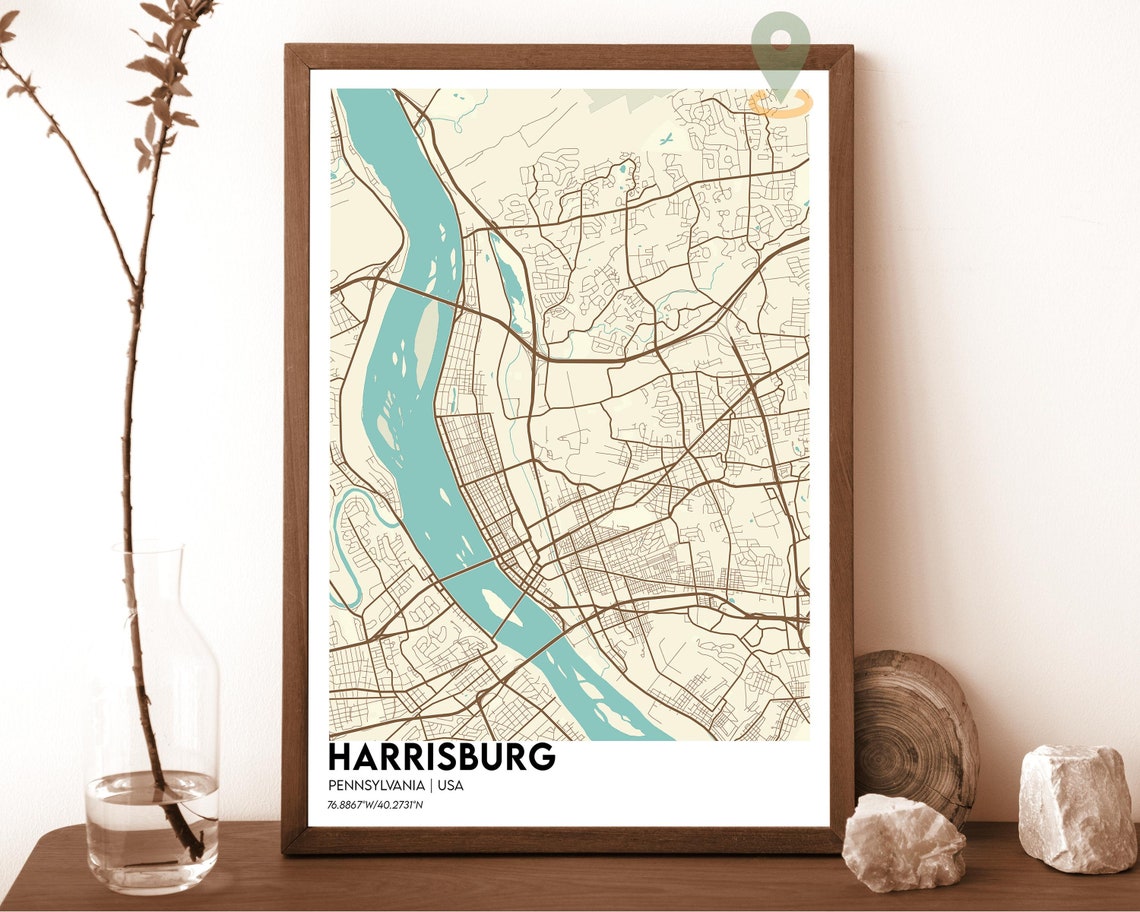 Harrisburg Pennsylvania Vintage City Map Sepia River Art Poster - Image 5