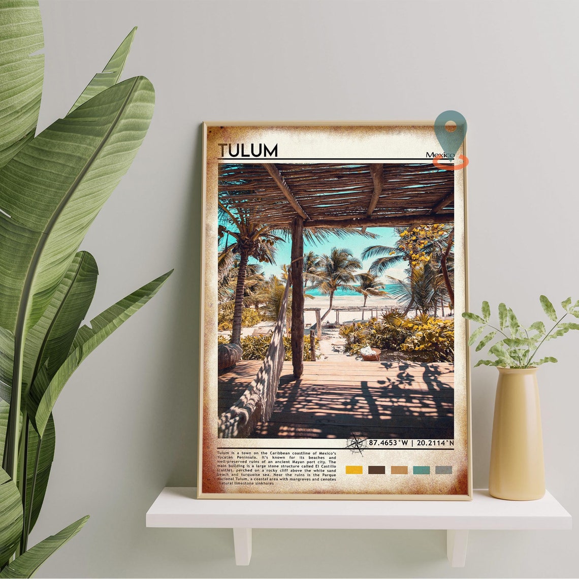 Tulum Mexico Caribbean Beach Hammock Palapa Tropical Escape Poster - Image 2