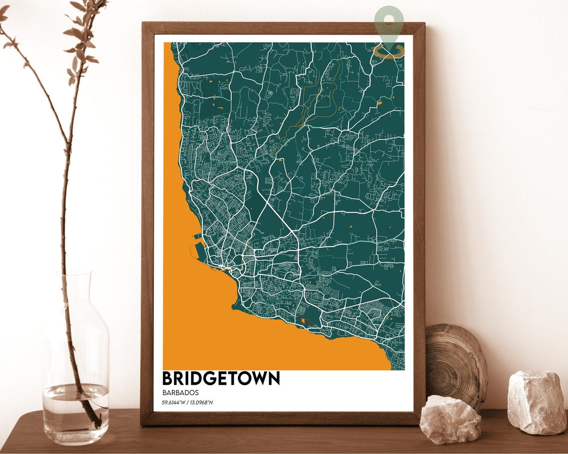 Bridgetown Barbados Caribbean Dark Turquoise Coast Map Poster - Image 5