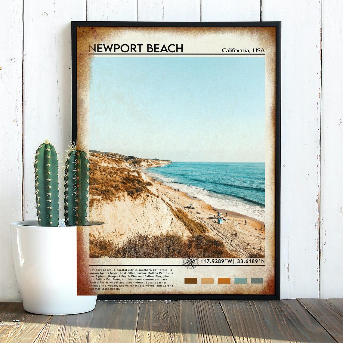 Newport Beach California Golden Cliffs Surf Beach Travel Poster - Image 3