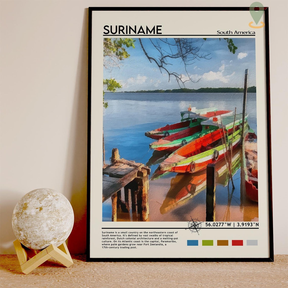Suriname South America Colorful Tropical River Boats Coastal Poster - Image 4