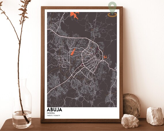 Abuja Nigeria Dark Charcoal City Map Bold Modern Decor Poster