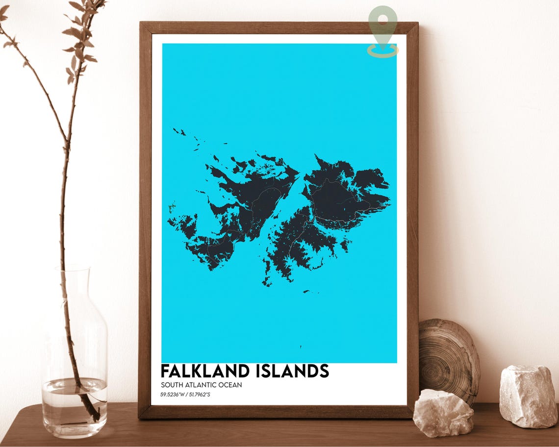 Falkland Islands Minimalist South Atlantic Map Art Yellow Navy Poster - Image 5