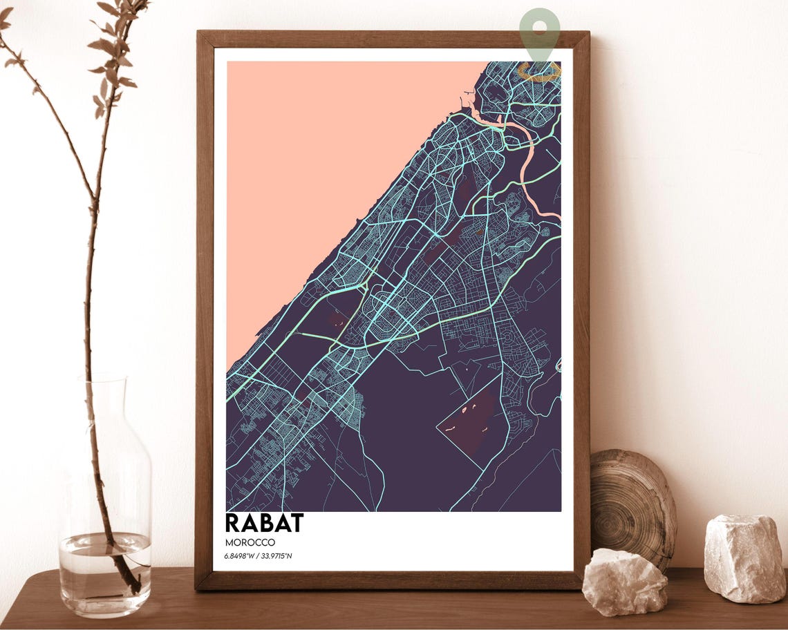 Rabat Morocco Navy and Gold Street Map Minimalist City Poster - Image 4