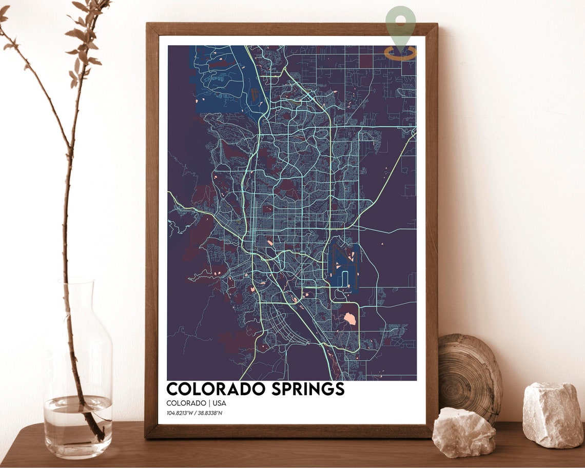 Colorado Springs Neon Purple City Map Modern Cartography Poster