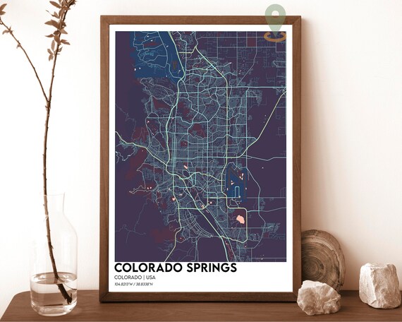 Colorado Springs Neon Purple City Map Modern Cartography Poster