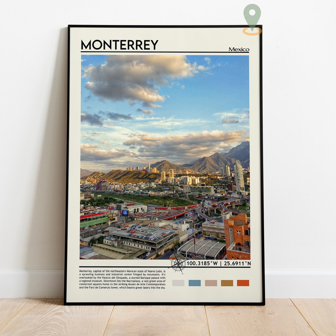 Monterrey Mexico City Skyline Mountain Backdrop Sunset Travel Poster - Image 5