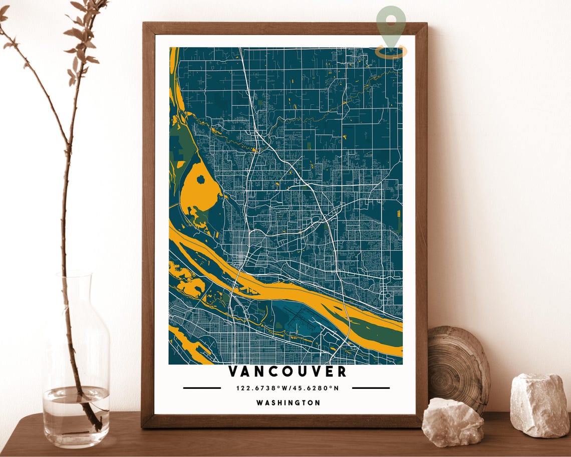 Vancouver Washington Navy Gold Street Map Bold Minimalist Wall Art - Image 4