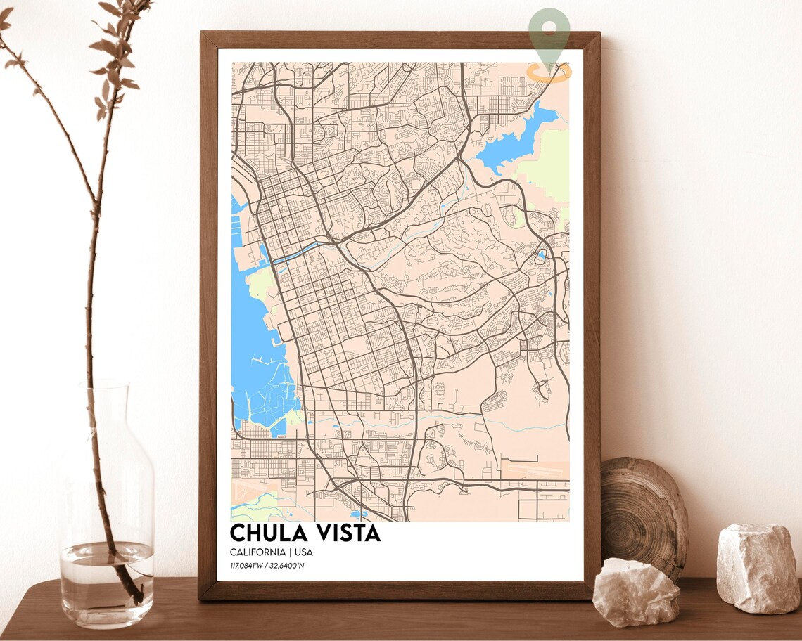 Chula Vista California Neon Pink Street Map Dark Navy Coastal Art Print - Image 5