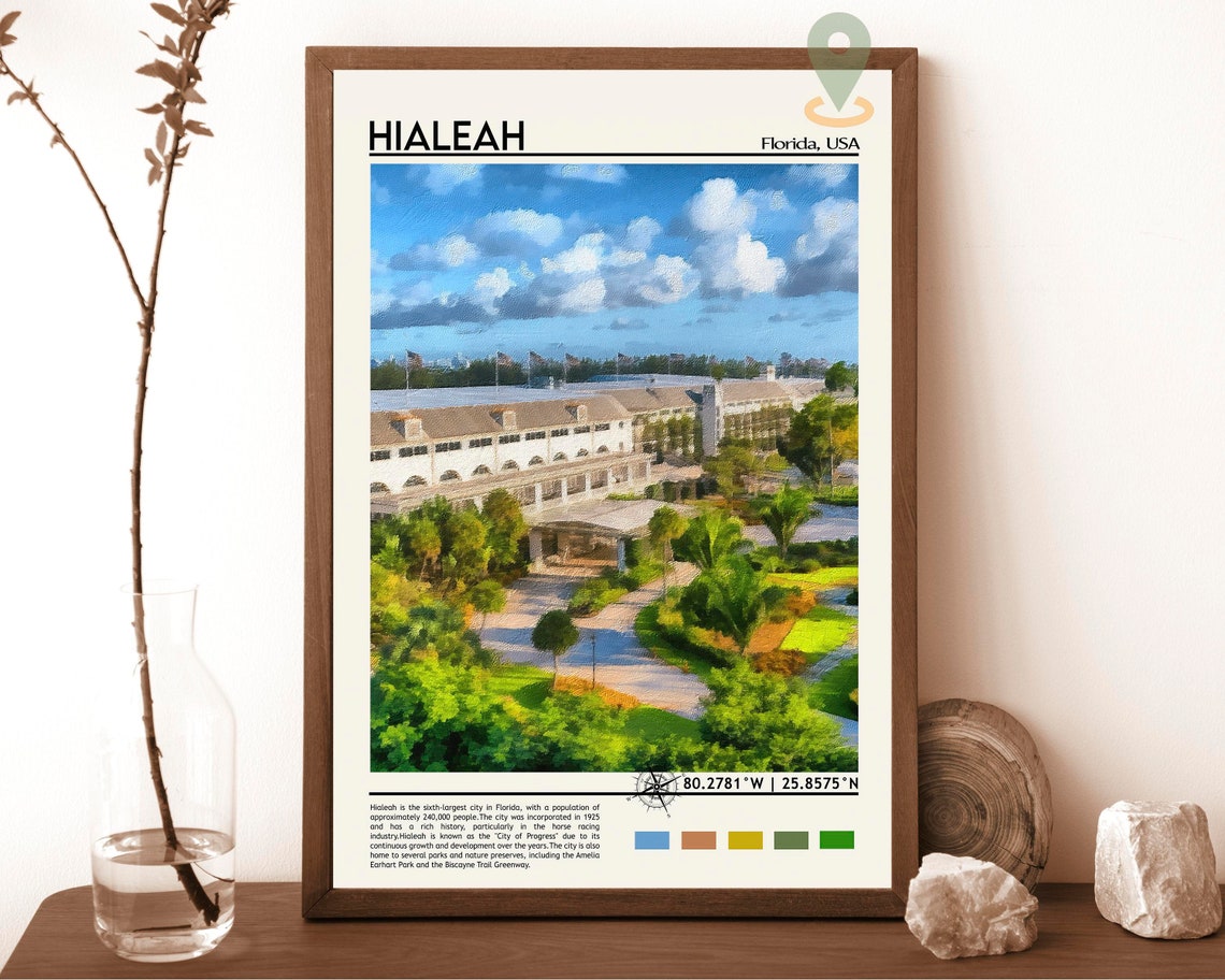 Hialeah Florida Historic Building Palm Trees Photo Travel Wall Art