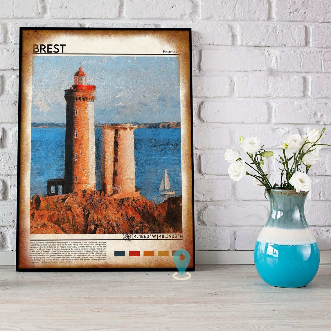 Brest France Lighthouse Coastal Cliffs Sailboat Travel Poster - Image 4