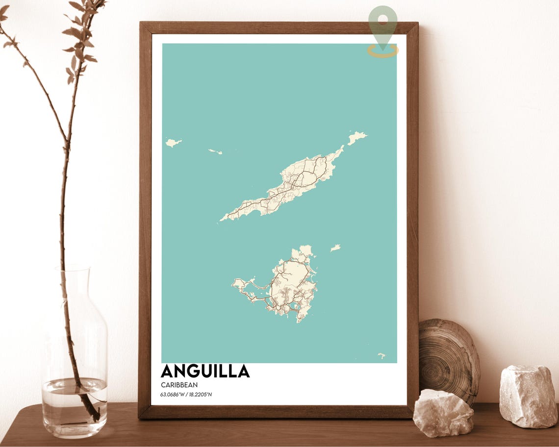 Anguilla Caribbean Islands Peach Navy Island Street Map Wall Art - Image 5