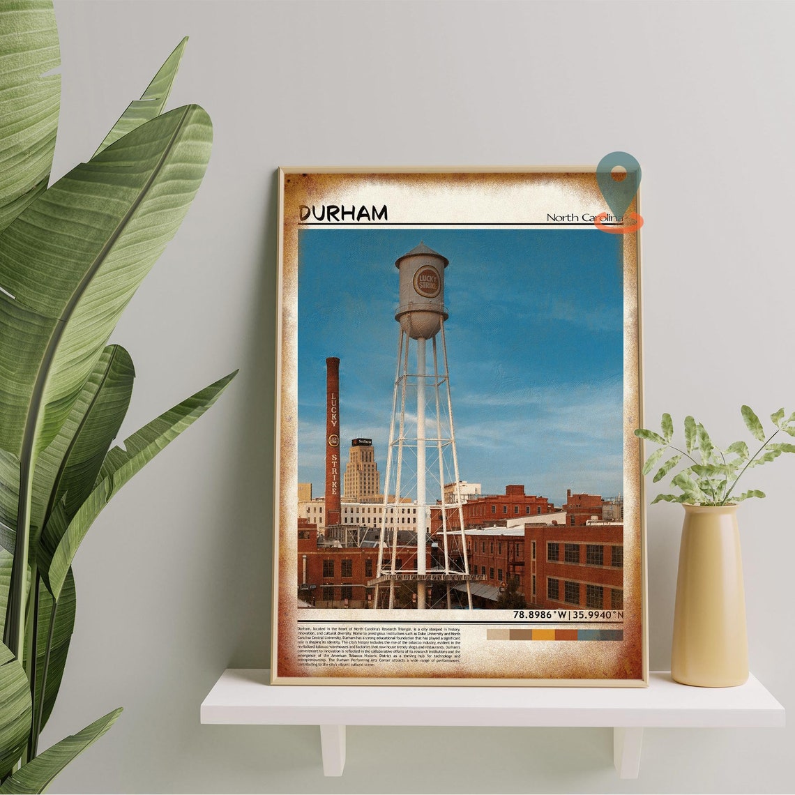 Durham North Carolina Lucky Strike Water Tower Skyline Poster - Image 5