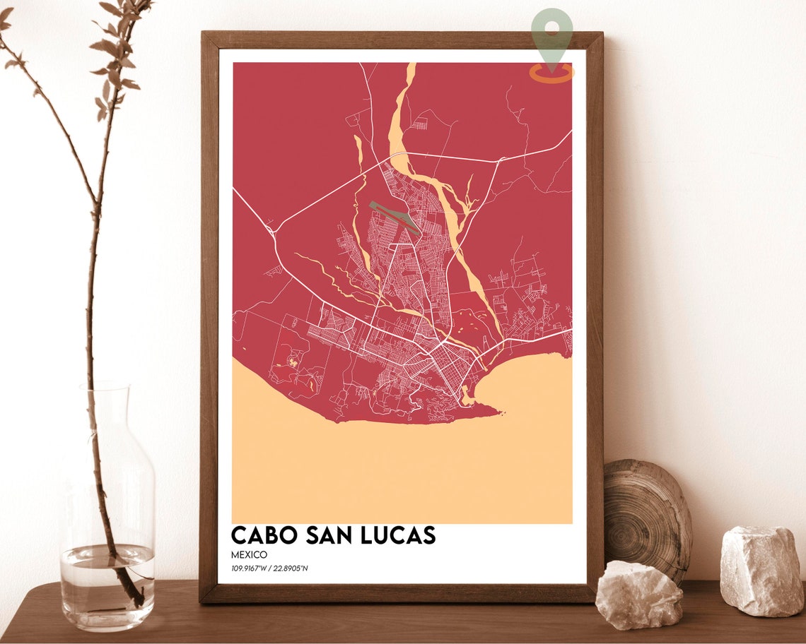 Cabo San Lucas Mexico City Map Poster Navy Yellow Modern Design - Image 3