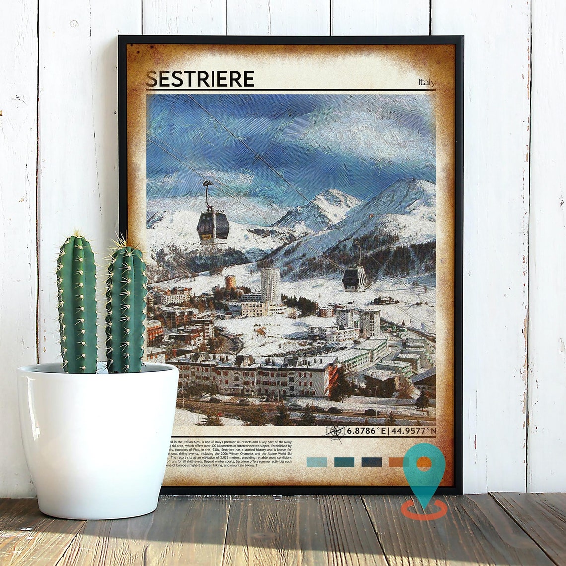 Sestriere Italy Gondola Lift Over Snowy Ski Resort View Poster - Image 2