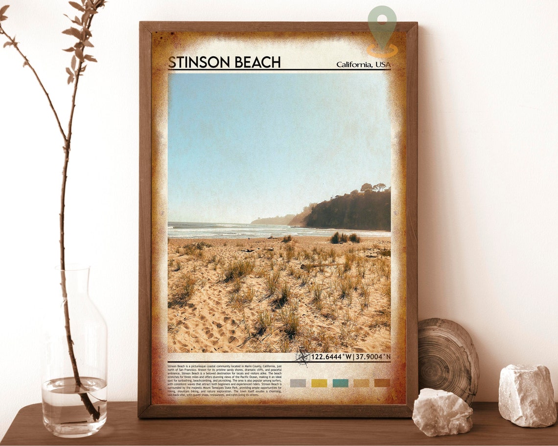Stinson Beach California Sunny Golden Coast Cliffs Travel Poster - Image 5