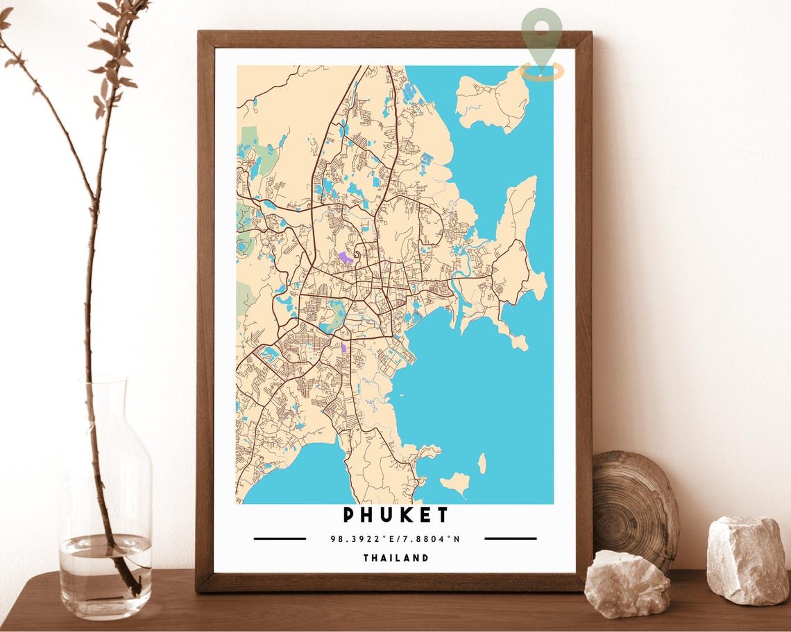 Phuket Thailand Navy Gold Island Street Map Modern Bold Wall Art - Image 4