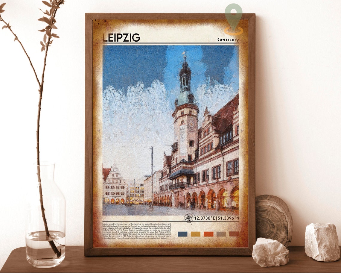 Leipzig Germany Historic Old Town Hall Market Square Painterly Poster - Image 6