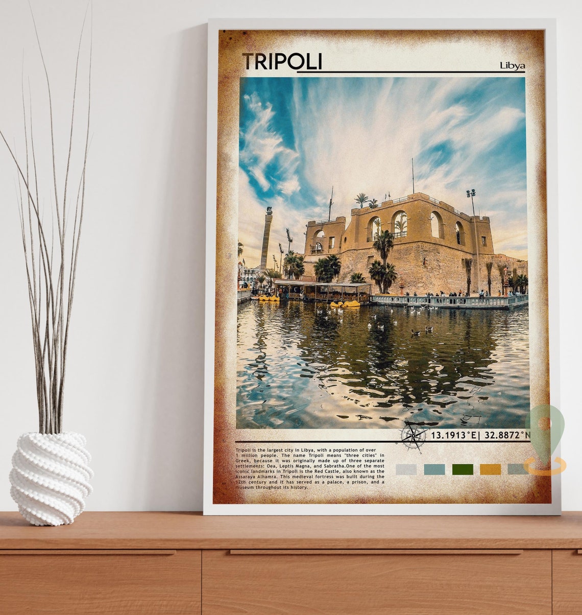 Tripoli Libya Red Castle Harbor Fortress Historic Travel Poster - Image 5