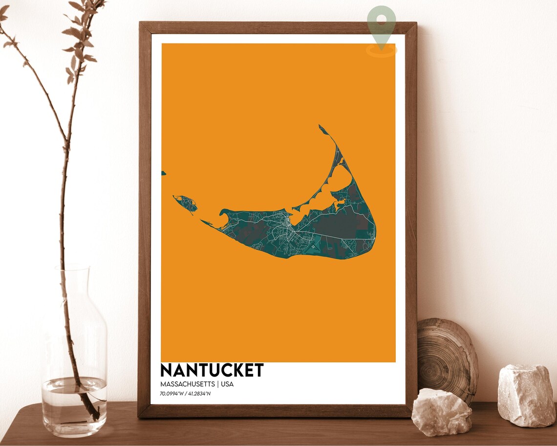 Nantucket Massachusetts Mustard Yellow Island Map Art Poster - Image 5