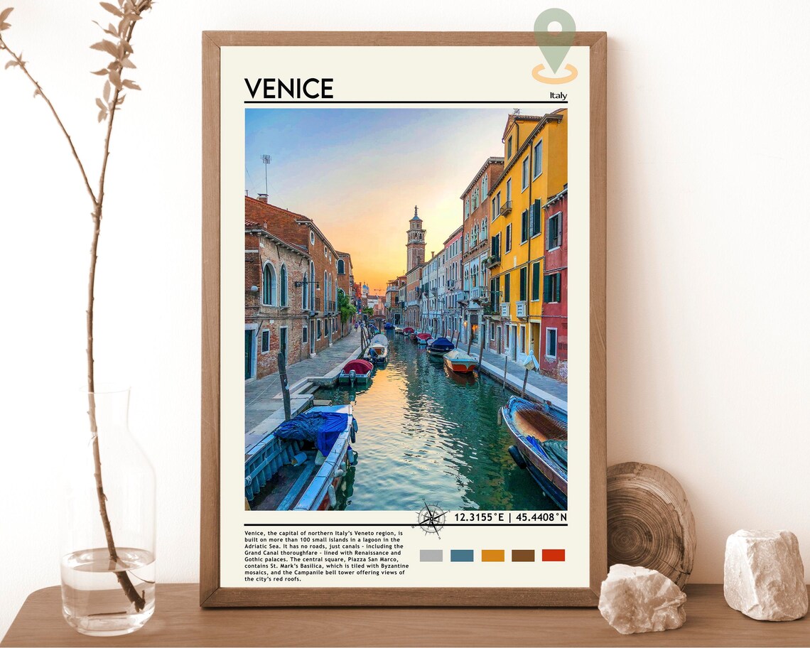 Venice Italy Sunset Canal Boats Photo Travel Poster Home Decor Art