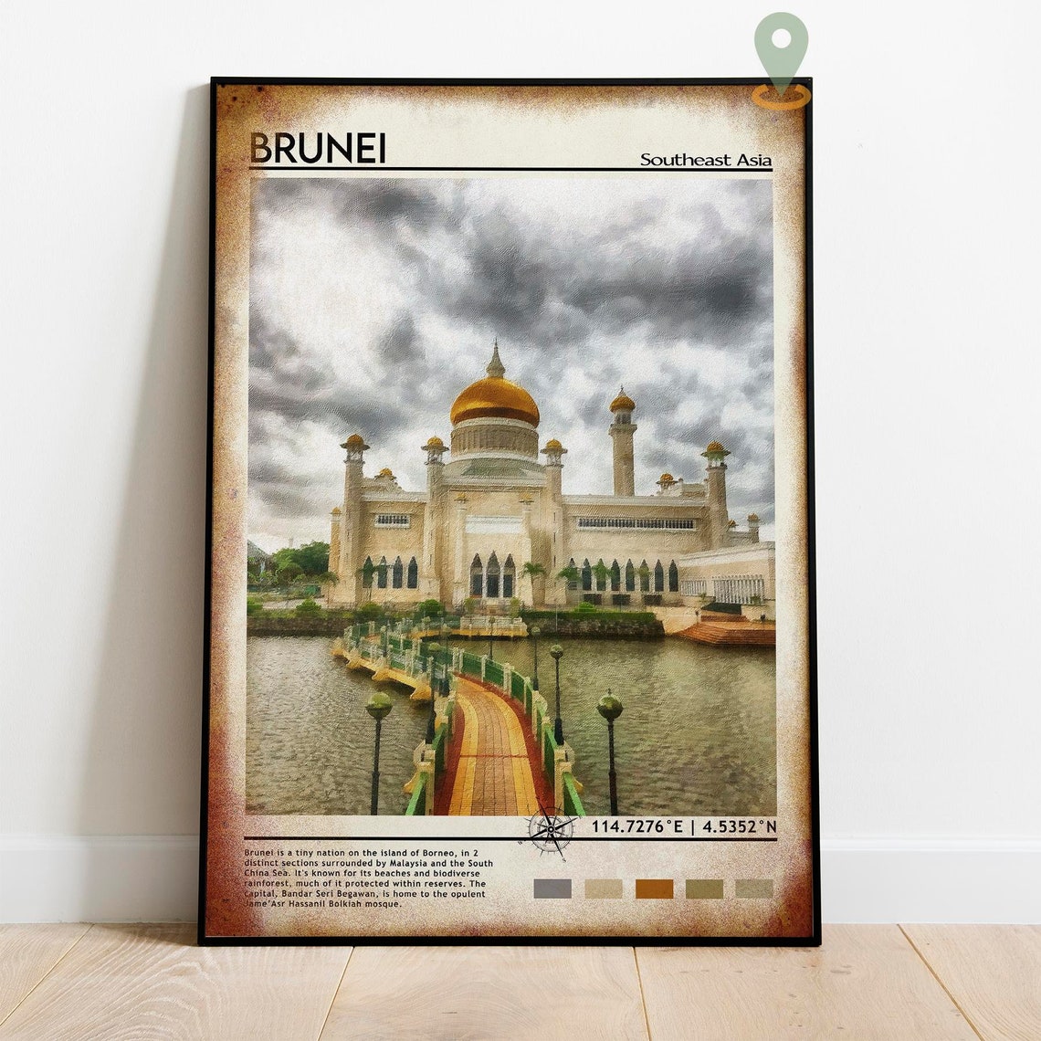 Brunei Golden Dome Mosque Southeast Asia Riverside Travel Poster - Image 3