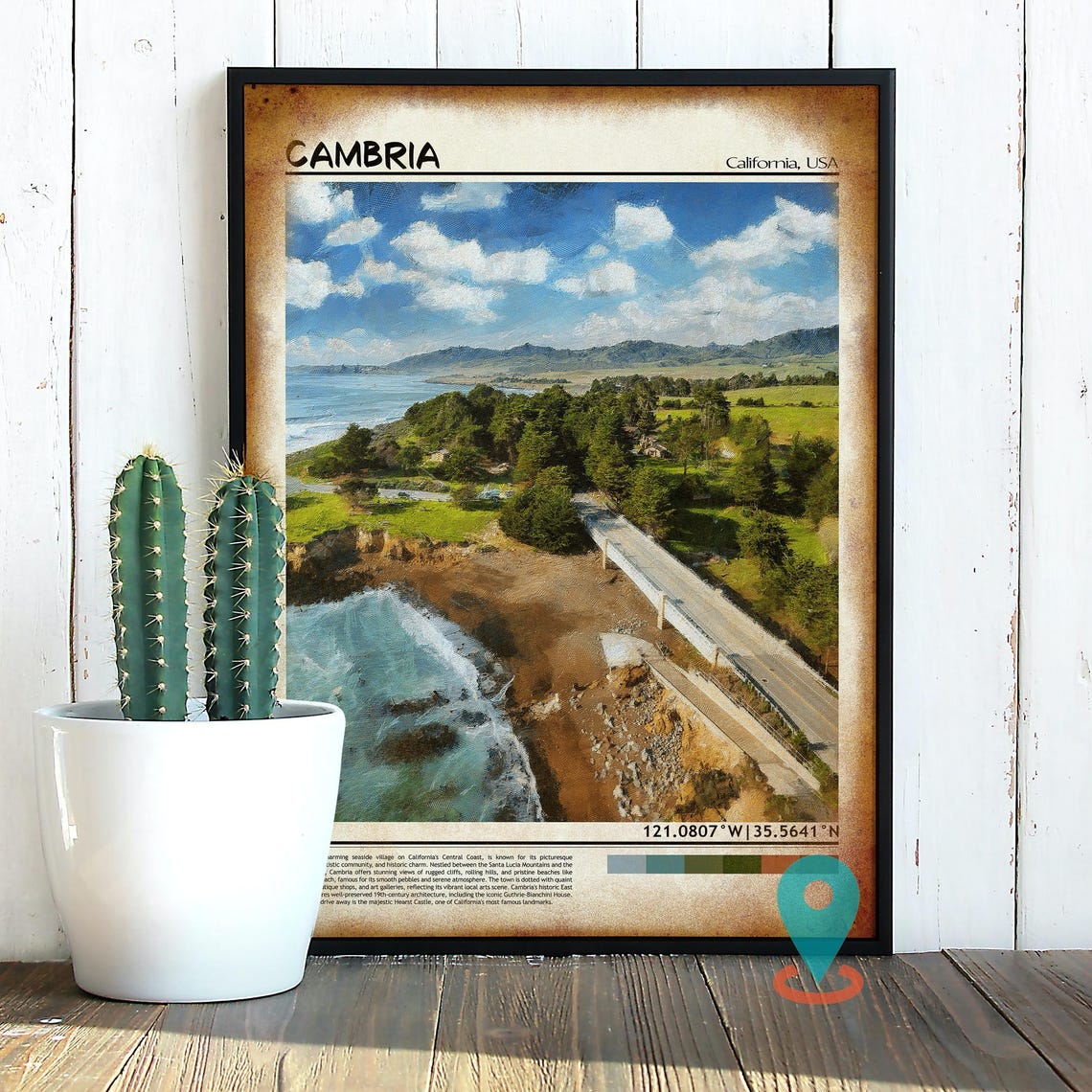 Cambria California Central Coast Cliffs Ocean Scenic Waves Poster - Image 2