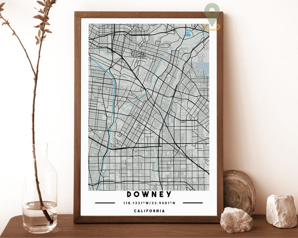 Downey California Emerald City Street Map Coordinates Travel Poster - Image 3