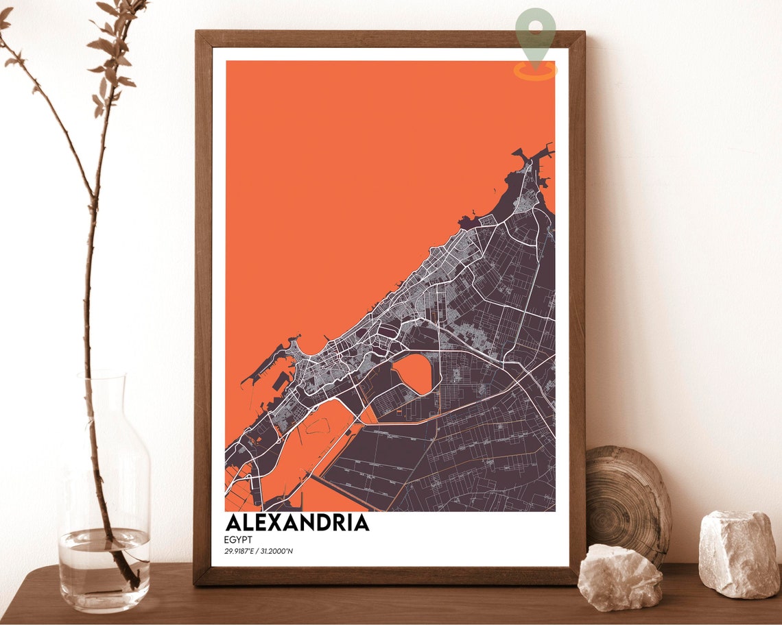 Alexandria Egypt Coastal Peach Glow Night City Street Map Poster - Image 5