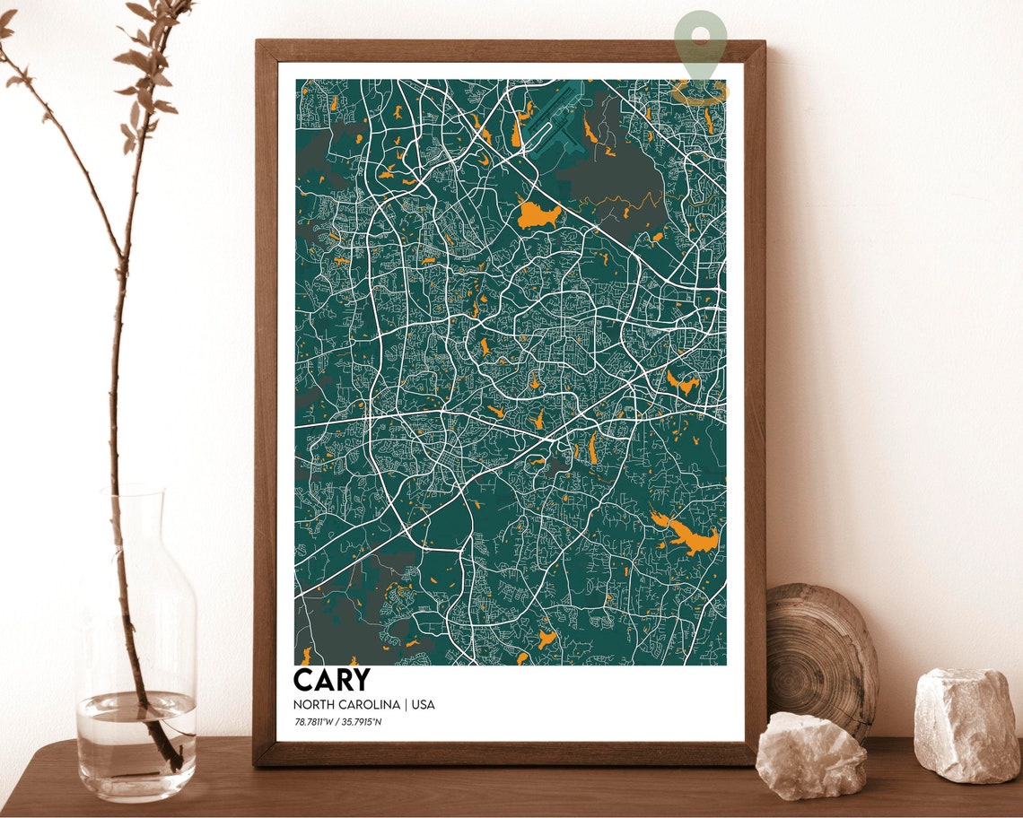 Cary North Carolina City Map Poster Minimalist Navy Street Art - Image 6