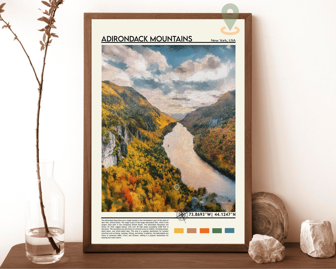 Adirondack Mountains Fall Foliage Valley New York Travel Poster