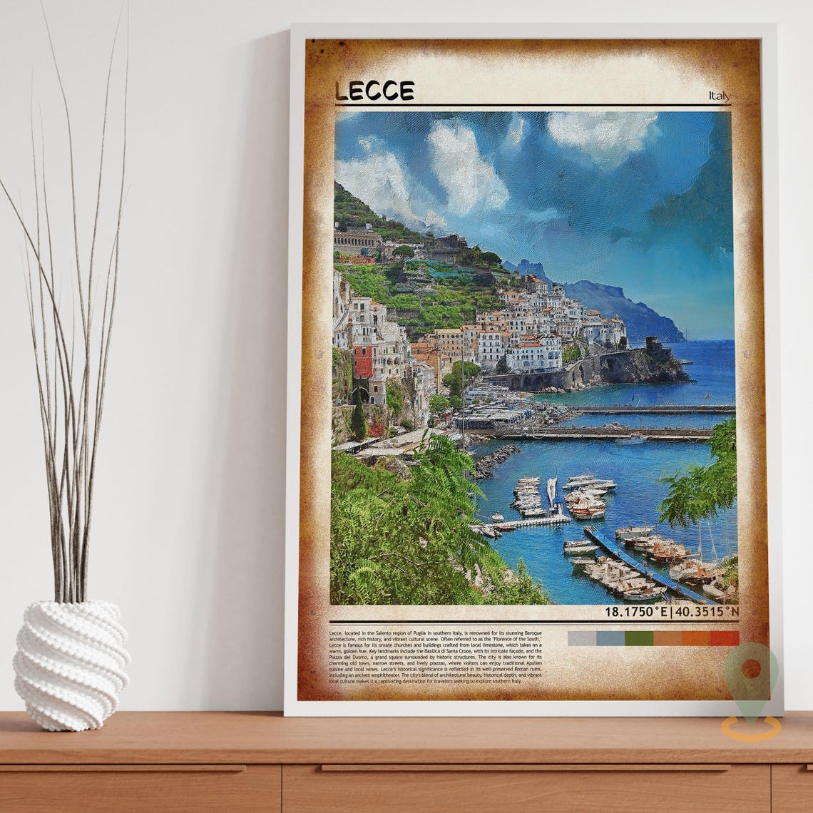 Lecce Italy Picturesque Coastal Harbor Town Marina Travel Poster - Image 3