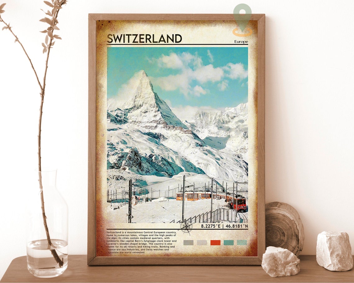Switzerland Travel Poster Switzerland Print Switzerland Wall Art Switzerland Vintage Poster Switzerland Photo Switzerland Poster Print - Image 6