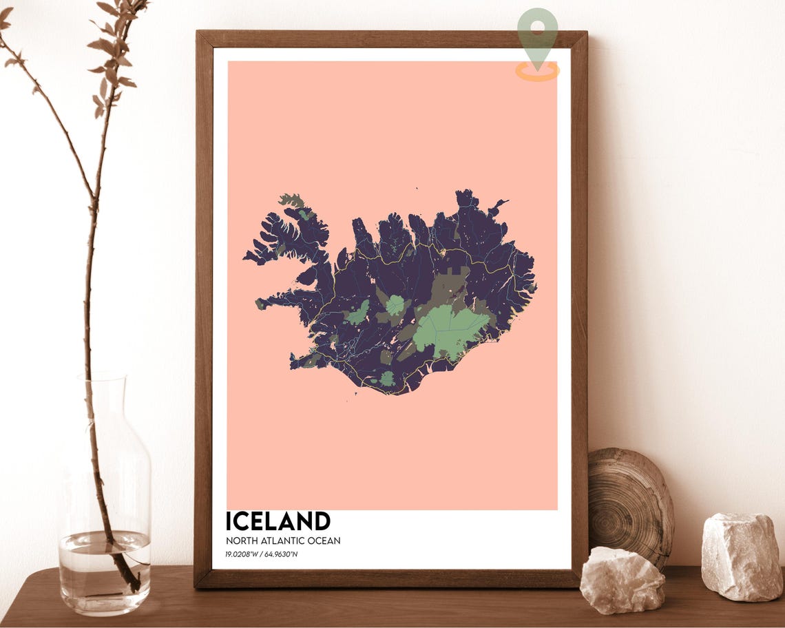 Iceland North Atlantic Ocean White Teal Modern Map Art Poster - Image 6