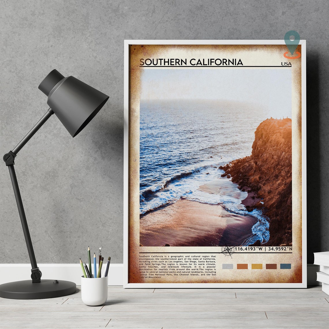 Southern California Sunset Coast Cliffs USA Travel Facts Poster - Image 3