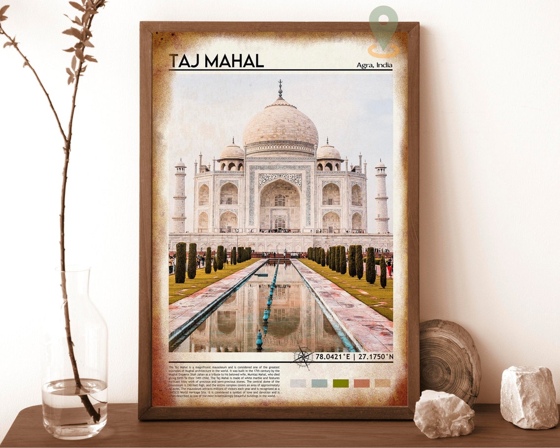 Taj Mahal Agra India White Marble Mausoleum Reflection Travel Poster - Image 6