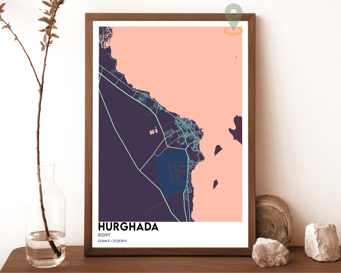 Hurghada Egypt Red Sea Modern City Map Navy Aqua Minimalist Poster - Image 3