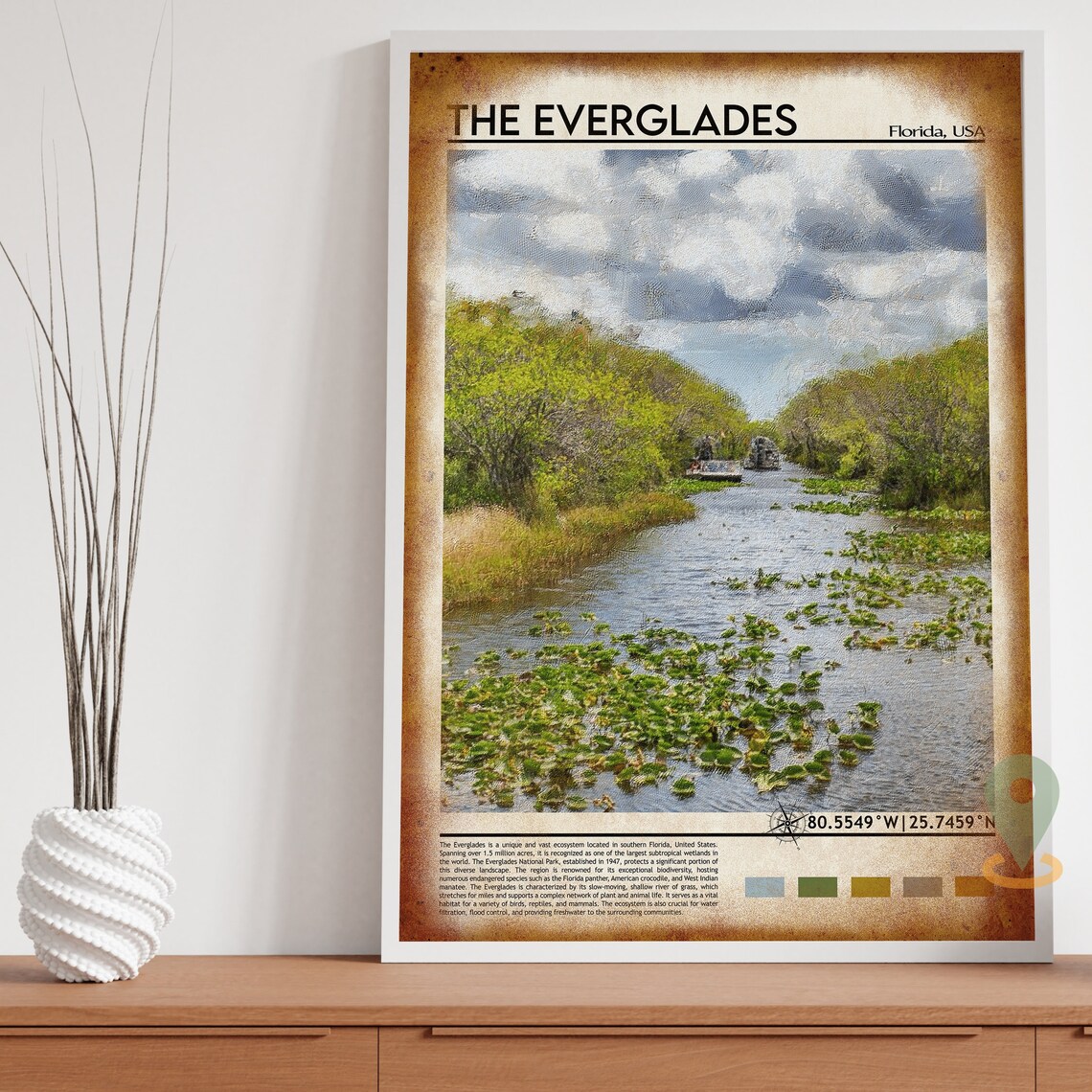 The Everglades Florida Airboat Wetlands Oil Painting Travel Poster - Image 4