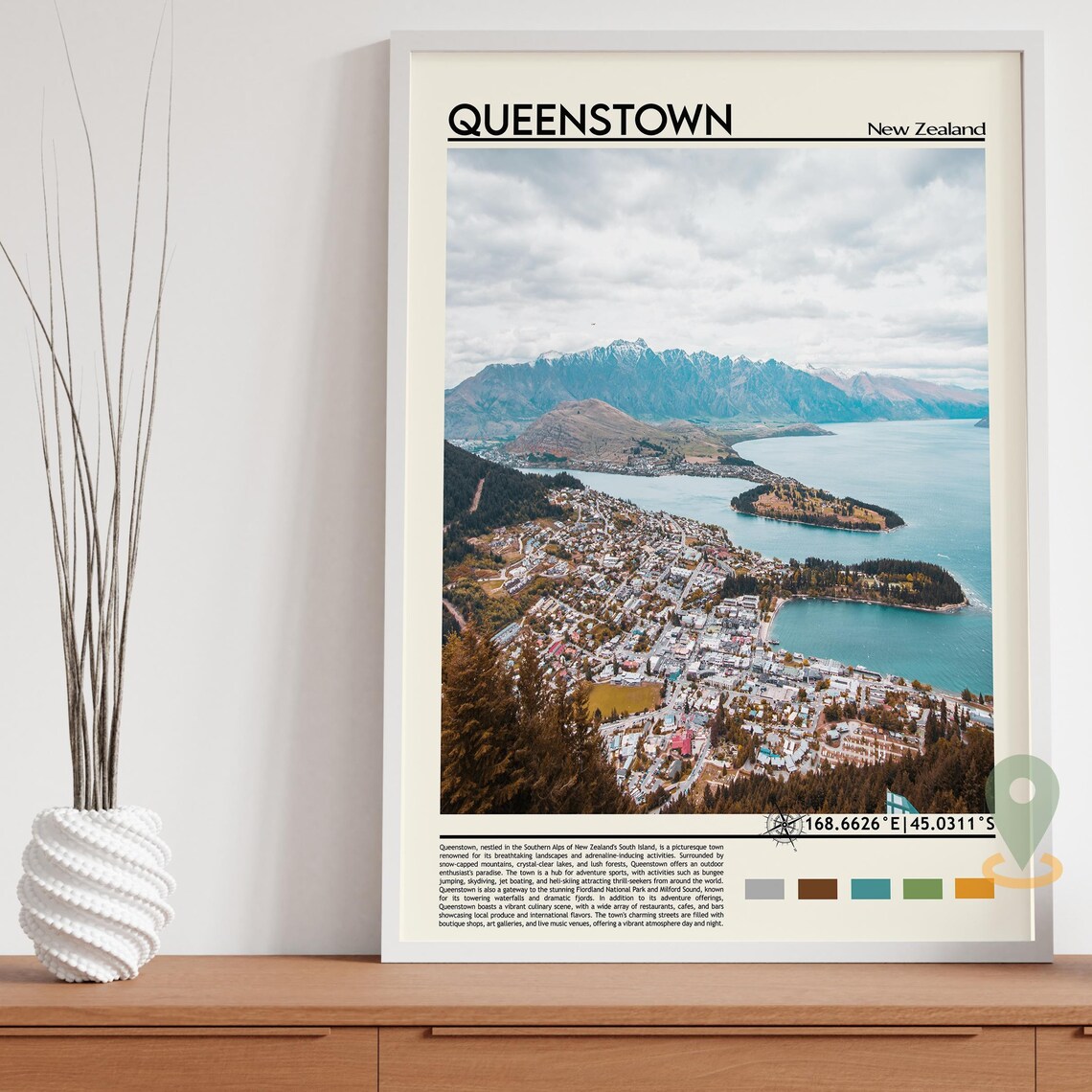 Queenstown New Zealand Lake Wakatipu Aerial Town View Travel Print - Image 3