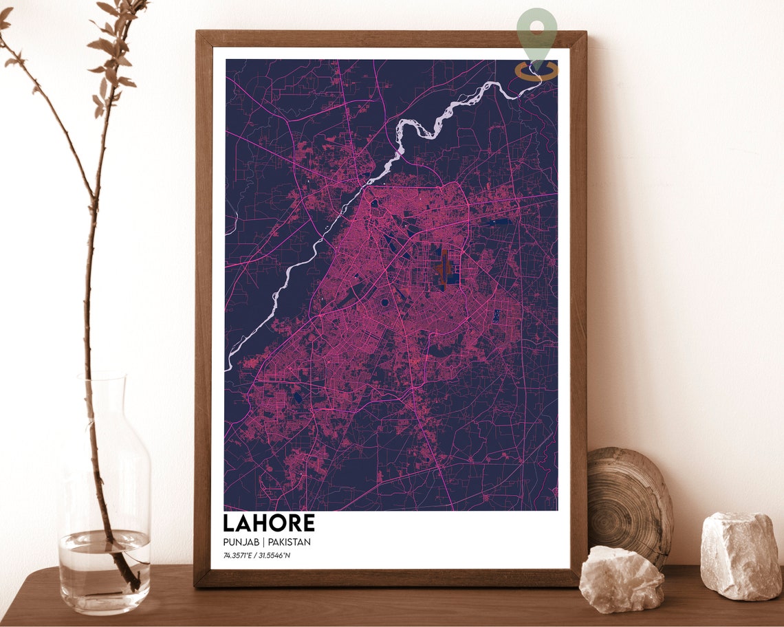 Lahore Pakistan City Street Map Vintage Rose Modern Decor Poster - Image 2