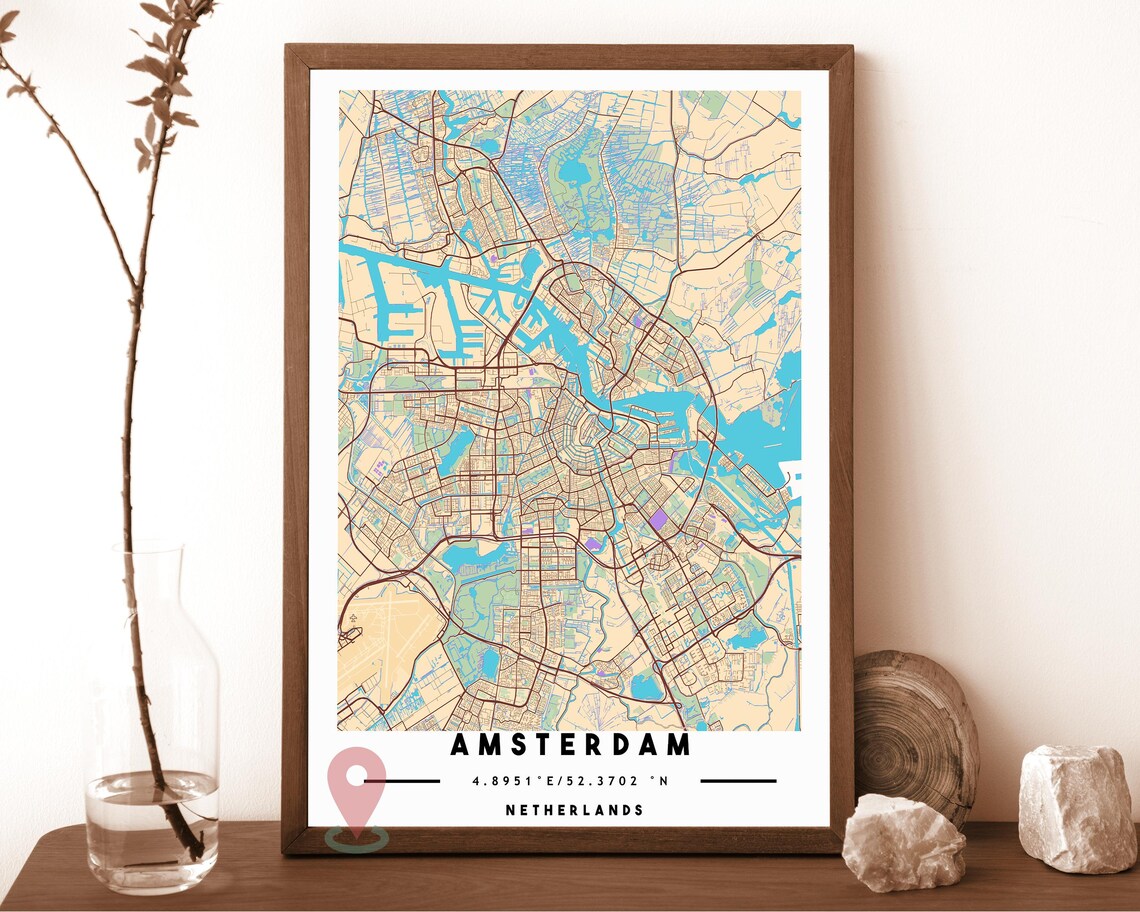 Amsterdam The Netherlands black and white Street Map Coordinates Poster - Image 3